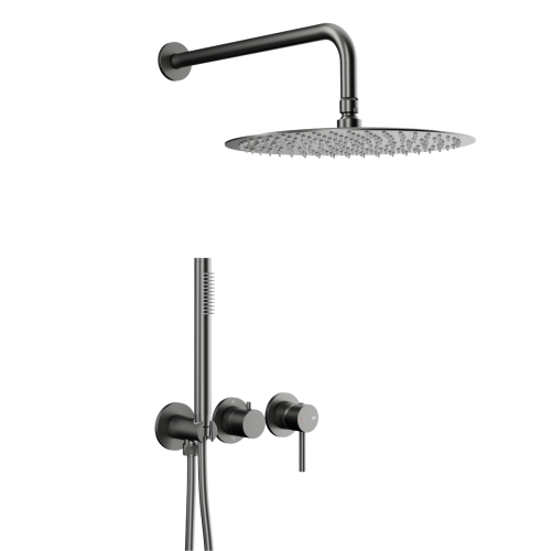 KFA MOZA zestaw natryskowy podtynkowy z bateria i deszczownicą gun metal grey