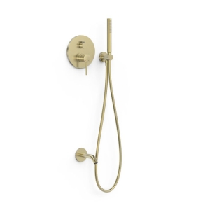 TRES STUDY zestaw wannowo-prysznicowy podtynkowy z baterią i wylewką złoty cava