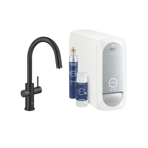 GROHE BLUE HOME bateria kuchenna wielofunkcyjna z systemem filtrującym i wyciąganą wylewką aksamitna czerń
