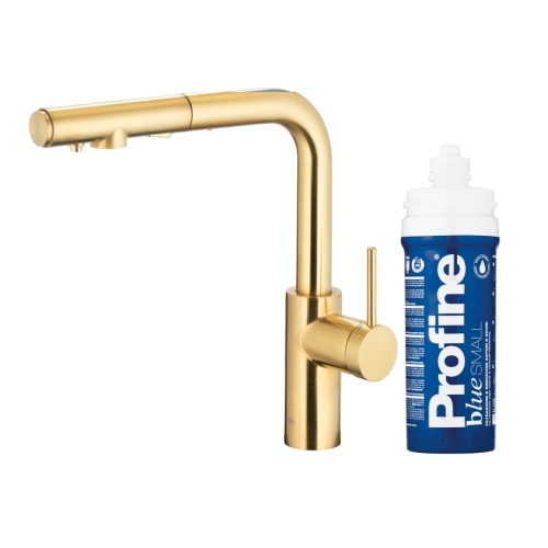 KFA DUERO PURE BASIC pull-out bateria kuchenna stojąca z filtrem PROFINE BLUE S brushed light gold