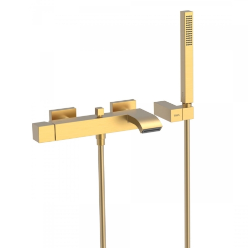 TRES CUADRO EXCLUSIVE bateria wannowo-natryskowa naścienna, 24-k złoto matowe