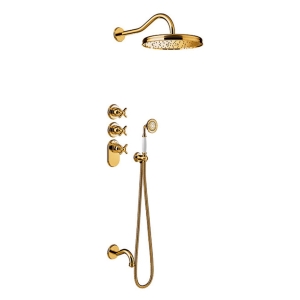 TRES CLASIC EXCLUSIVE Block System zestaw wannowo-natryskowy termostatyczny podtynkowy, złoty