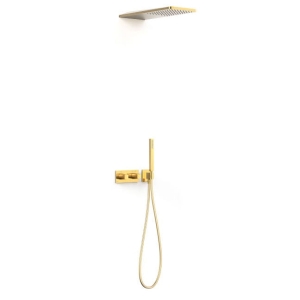 TRES B-SYSTEM zestaw natryskowy termostatyczny z baterią i deszczownicą, 24-k złoto