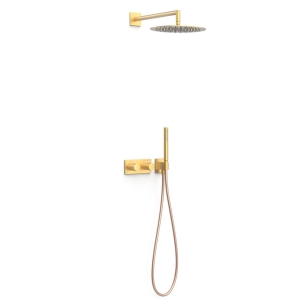 TRES B-SYSTEM zestaw natryskowy termostatyczny z baterią i deszczownicą, 24-K złoto matowe