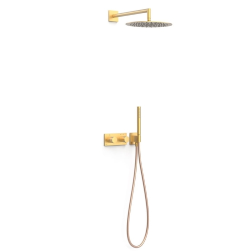 TRES B-SYSTEM zestaw natryskowy termostatyczny z baterią i deszczownicą, 24-K złoto matowe