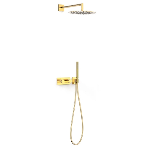 TRES B-SYSTEM zestaw natryskowy termostatyczny z baterią i deszczownicą, 24-K złoto