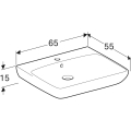GEBERIT Umywalka SELNOVA COMFORT, B65cm, H15cm, T55cm, z przelewem, z otworem na baterię,dla niepełnosprawnych