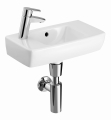 GEBERIT Umywalka SELNOVA Compact kompaktowa, B45cm, H14.5cm, T25cm, krótka, z powierzchnią odkładczą po prawej stronie, z przelewem, z otworem na baterię po lewej stronie