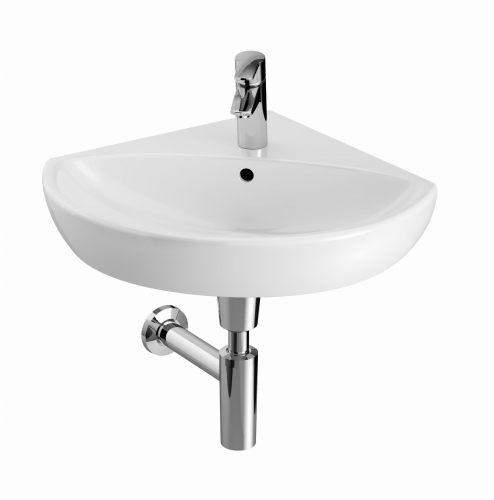 GEBERIT Umywalka SELNOVA kompaktowa narożna, B59cm, H18cm, T56cm, z przelewem, z otworem na baterię