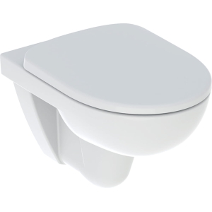 GEBERIT Zestaw SELNOVA  miska wisząca WC, lejowa, B36cm, H39cm, T53cm, Rimfree, z deską sedesową, mocowanie od góry, wolne opadanie, z wypinanymi zawiasami