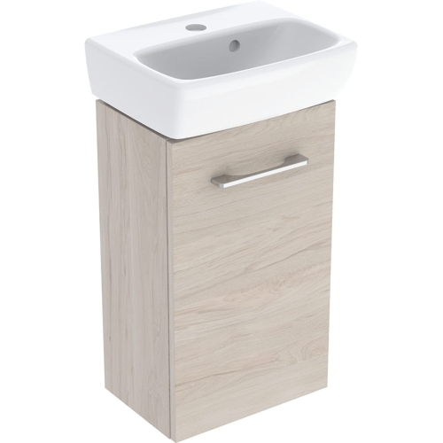 GEBERIT Zestaw SELNOVA SQUARE szafka pod umywalkę , B36cm, H65.2cm, T28cm, z jednymi drzwiami, orzech włoski hickory jasny, z umywalką kompaktową, z przelewem, z otworem na baterię