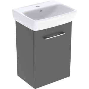 GEBERIT Zestaw SELNOVA SQUARE szafka pod umywalkę , B45cm, H64.9cm, T35cm, z jednymi drzwiami, lava, z umywalką kompaktową, z przelewem, z otworem na baterię