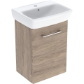 GEBERIT Zestaw SELNOVA SQUARE szafka pod umywalkę , B45cm, H64.9cm, T35cm, z jednymi drzwiami, orzech włoski hickory, z umywalką kompaktową, z przelewem, z otworem na baterię