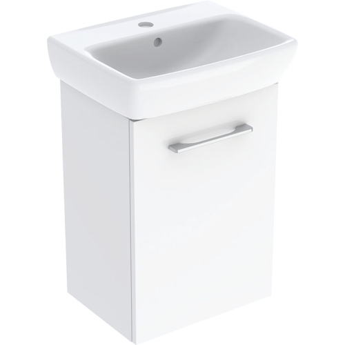 GEBERIT Zestaw SELNOVA SQUARE szafka pod umywalkę , B45cm, H64.9cm, T35cm, z jednymi drzwiami, biały, z umywalką kompaktową, z przelewem, z otworem na baterię
