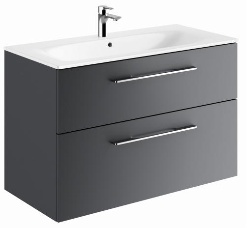 GEBERIT Zestaw SELNOVA SQUARE szafka pod umywalkę, z dwiema szufladami, B100cm, H65.2cm, T50.2cm, lava, z umywalką meblową, cienki rant, z przelewem, z otworem na baterię