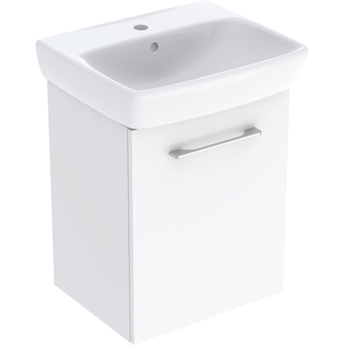 GEBERIT Zestaw SELNOVA SQUARE szafka pod umywalkę , B50cm, H64.9cm, T42cm, z jednymi drzwiami, biały, z umywalką kompaktową, z przelewem, z otworem na baterię