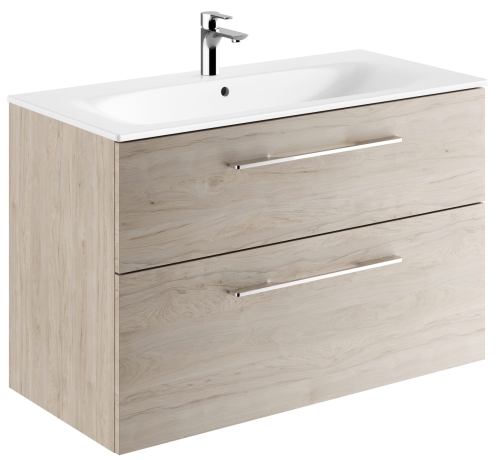 GEBERIT Zestaw SELNOVA SQUARE szafka pod umywalkę, z dwiema szufladami, B100cm, H65.2cm, T50.2cm, orzech włoski hickory jasny, z umywalką meblową, cienki rant, z przelewem, z otworem na baterię