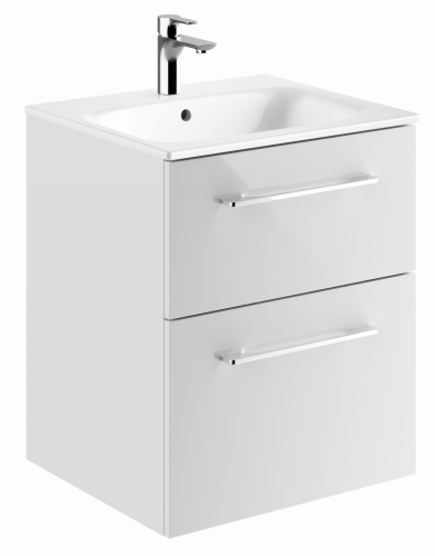 GEBERIT Zestaw SELNOVA SQUARE szafka pod umywalkę, z dwiema szufladami, B55cm, H65.2cm, T50.2cm, biały, z umywalką meblową, cienki rant, z przelewem, z otworem na baterię