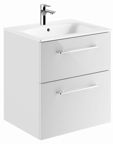 GEBERIT Zestaw SELNOVA SQUARE szafka pod umywalkę, z dwiema szufladami, B60cm, H65.2cm, T50.2cm, biały, z umywalką meblową, cienki rant, z przelewem, z otworem na baterię