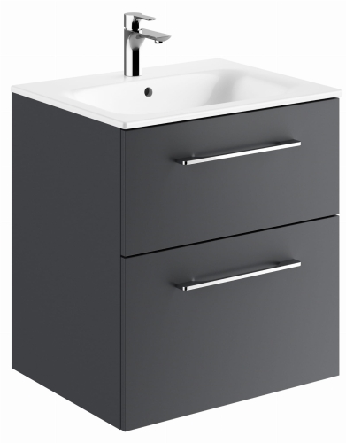 GEBERIT Zestaw SELNOVA SQUARE szafka pod umywalkę, z dwiema szufladami, B60cm, H65.2cm, T50.2cm, lava, z umywalką meblową, cienki rant, z przelewem, z otworem na baterię