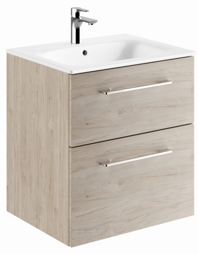 GEBERIT Zestaw SELNOVA SQUARE szafka pod umywalkę, z dwiema szufladami, B60cm, H65.2cm, T50.2cm, orzech włoski hickory jasny, z umywalką meblową, cienki rant, z przelewem, z otworem na baterię