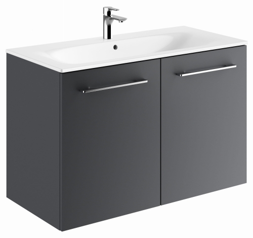 GEBERIT Zestaw SELNOVA SQUARE szafka pod umywalkę, z dwojgiem drzwi, B100cm, H65.2cm, T50.2cm, lava, z umywalką meblową, cienki rant, z przelewem, z otworem na baterię