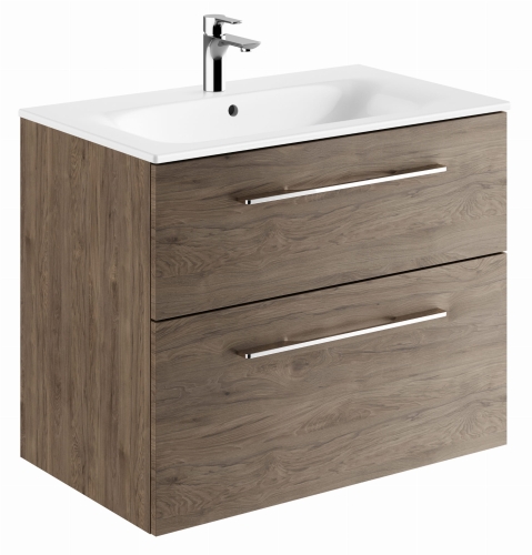 GEBERIT Zestaw SELNOVA SQUARE szafka pod umywalkę, z dwiema szufladami, B80cm, H65.2cm, T50.2cm, orzech włoski hickory, z umywalką meblową, cienki rant, z przelewem, z otworem na baterię