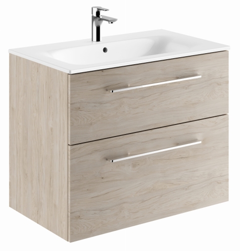 GEBERIT Zestaw SELNOVA SQUARE szafka pod umywalkę, z dwiema szufladami, B80cm, H65.2cm, T50.2cm, orzech włoski hickory jasny, z umywalką meblową, cienki rant, z przelewem, z otworem na baterię