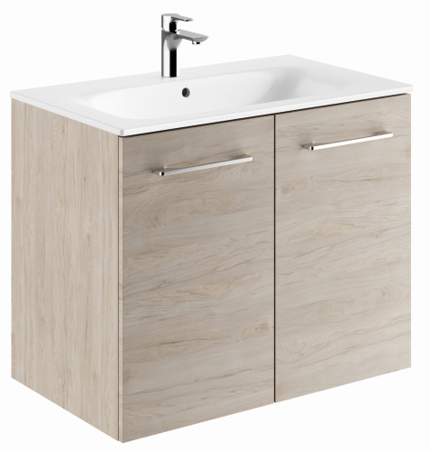 GEBERIT Zestaw SELNOVA SQUARE szafka pod umywalkę, z dwojgiem drzwi, B80cm, H65.2cm, T50.2cm, orzech włoski hickory jasny, z umywalką meblową, cienki rant, z przelewem, z otworem na baterię