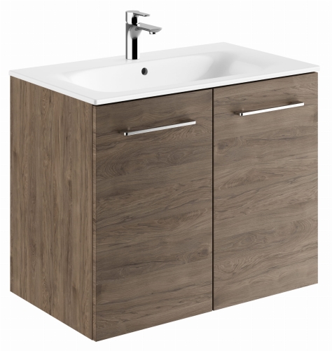 GEBERIT Zestaw SELNOVA SQUARE szafka pod umywalkę, z dwojgiem drzwi, B80cm, H65.2cm, T50.2cm, orzech włoski hickory, z umywalką meblową, cienki rant, z przelewem, z otworem na baterię