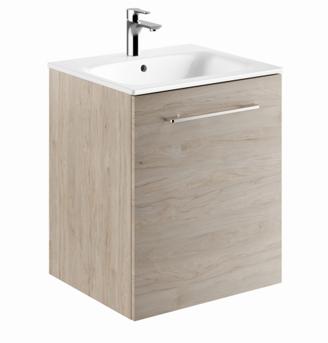 GEBERIT Zestaw SELNOVA SQUARE szafka pod umywalkę, z jednymi drzwiami, B55cm, H65.2cm, T50.2cm, orzech włoski hickory jasny, z umywalką meblową, cienki rant, z przelewem, z otworem na baterię