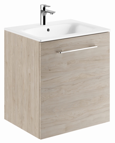 GEBERIT Zestaw SELNOVA SQUARE szafka pod umywalkę, z jednymi drzwiami, B60cm, H65.2cm, T50.2cm, orzech włoski hickory jasny, z umywalką meblową, cienki rant, z przelewem, z otworem na baterię