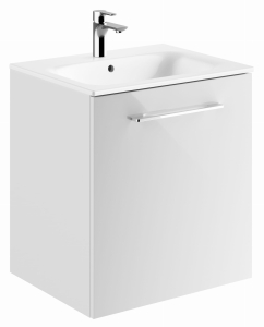 GEBERIT Zestaw SELNOVA SQUARE szafka pod umywalkę, z jednymi drzwiami, B60cm, H65.2cm, T50.2cm, biały, z umywalką meblową, cienki rant, z przelewem, z otworem na baterię