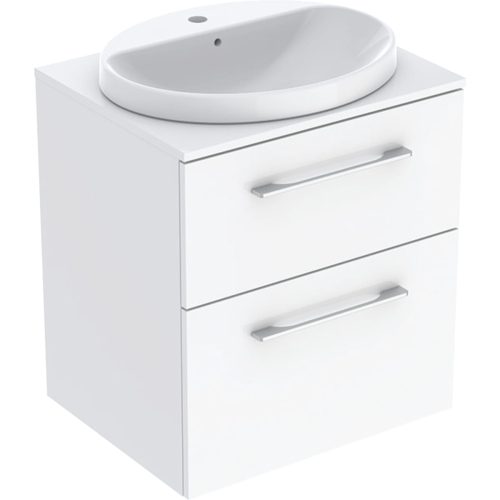 GEBERIT Zestaw SELNOVA SQUARE szafka z blatem pod umywalkę, B59.1cm, H70.3cm, T50.2cm, z dwiema szufladami, biały, z umywalką wpuszczaną w blat, z przelewem, z otworem na baterię