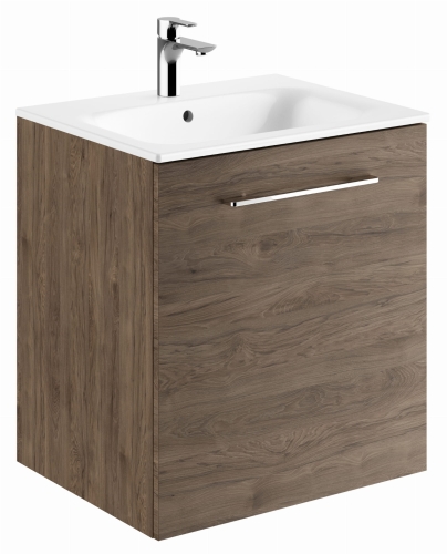 GEBERIT Zestaw SELNOVA SQUARE szafka pod umywalkę, z jednymi drzwiami, B60cm, H65.2cm, T50.2cm, orzech włoski hickory, z umywalką meblową, cienki rant, z przelewem, z otworem na baterię
