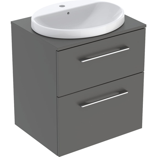 GEBERIT Zestaw SELNOVA SQUARE szafka z blatem pod umywalkę, B59.1cm, H70.3cm, T50.2cm, z dwiema szufladami, lava, z umywalką wpuszczaną w blat, z przelewem, z otworem na baterię