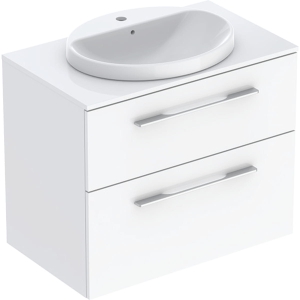 GEBERIT Zestaw SELNOVA SQUARE szafka z blatem pod umywalkę, B79.1cm, H70.3cm, T50.2cm, z dwiema szufladami, biały, z umywalką wpuszczaną w blat, z przelewem, z otworem na baterię 