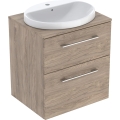 GEBERIT Zestaw SELNOVA SQUARE szafka z blatem pod umywalkę, B59.1cm, H70.3cm, T50.2cm, z dwiema szufladami, orzech włoski hickory, z umywalką wpuszczaną w blat, z przelewem, z otworem na baterię