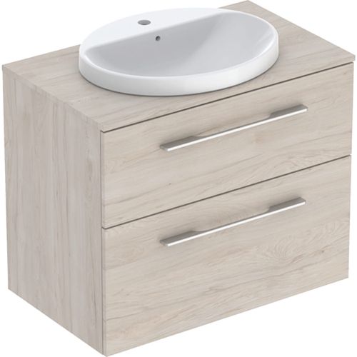 GEBERIT Zestaw SELNOVA SQUARE szafka z blatem pod umywalkę, B79.1cm, H70.3cm, T50.2cm, z dwiema szufladami, orzech włoski hickory jasny, z umywalką wpuszczaną w blat, z przelewem, z otworem na baterię