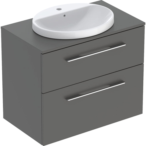 GEBERIT Zestaw SELNOVA SQUARE szafka z blatem pod umywalkę, B79.1cm, H70.3cm, T50.2cm, z dwiema szufladami, lava, z umywalką wpuszczaną w blat, z przelewem, z otworem na baterię