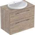 GEBERIT Zestaw SELNOVA SQUARE szafka z blatem pod umywalkę, B79.1cm, H70.3cm, T50.2cm, z dwiema szufladami, orzech włoski hickory, z umywalką wpuszczaną w blat, z przelewem, z otworem na baterię