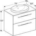 GEBERIT Zestaw SELNOVA SQUARE szafka z blatem pod umywalkę, B79.1cm, H70.3cm, T50.2cm, z dwiema szufladami, orzech włoski hickory, z umywalką wpuszczaną w blat, z przelewem, z otworem na baterię