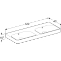 GEBERIT Umywalka SMYLE SQUARE podwójna, B120cm, H16.5cm, T48cm, z dwoma przelewami, bez otworów na baterie