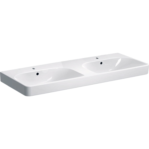 GEBERIT Umywalka SMYLE SQUARE podwójna, B120cm, H16.5cm, T48cm, z dwoma przelewami, z dwoma otworami na baterie