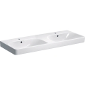 GEBERIT Umywalka SMYLE SQUARE podwójna, B120cm, H16.5cm, T48cm, z dwoma przelewami, z dwoma otworami na baterie, KeraTect