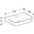 GEBERIT Umywalka SMYLE, B65cm, H17cm, T48cm, z przelewem, z otworem na baterię, KeraTect