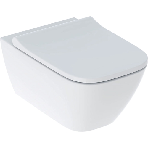 GEBERIT Zestaw SMYLE SQUARE  miska wisząca WC, lejowa, B35.5cm, H37.5cm, T54cm, ukryte mocowania, Rimfree, z deską sedesową, mocowanie od góry, z wypinanymi zawiasami, zachodząca pokrywa deski sedesowej, Duroplast