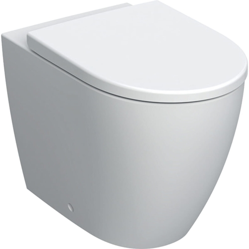 GEBERIT Miska stojąca WC ICON lejowa, przylegająca do ściany, ukryte mocowania, Rimfree, Biały-alpin / Matowy, zestaw z deską