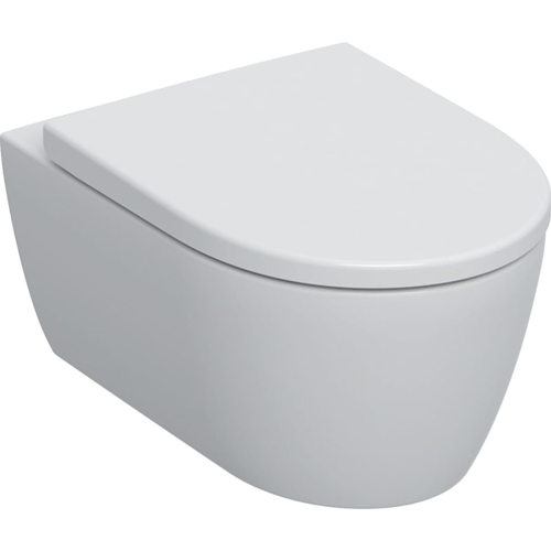 GEBERIT Zestaw ICON miska wisząca WC, lejowa, B35.5cm, H37.5cm, T53cm, ukryte mocowania, Rimfree, z deską sedesową, mocowanie od góry, wolne opadanie, z wypinanymi zawiasami