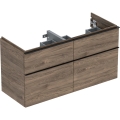GEBERIT Szafka ICON pod umywalkę podwójną, z czterema szufladami 118,4 cm x 61,5 cm x 47,6 cm, orzech hickory / melaminowa struktura drewna, lava / matowy